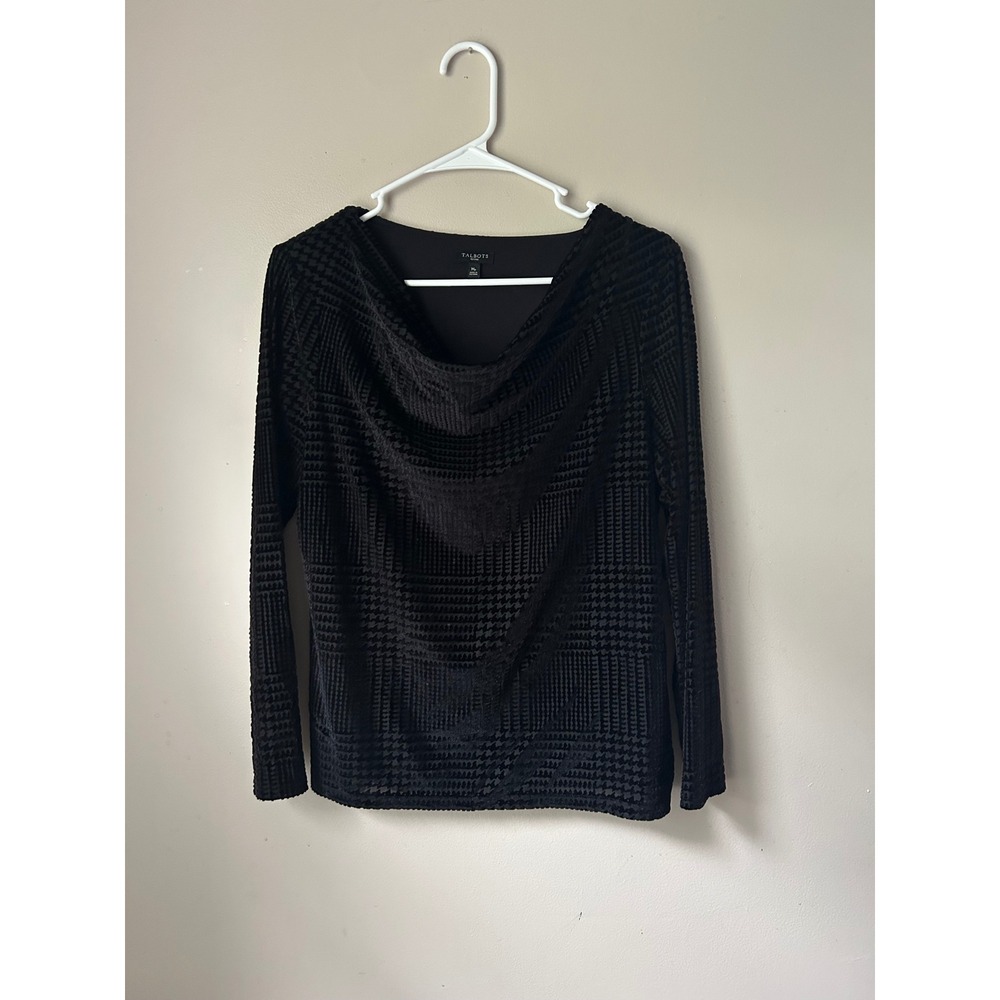 Talbots PetiteM Black Burnout Velvet  Long Sleeve Top Whimsigoth Grunge Glamgoth